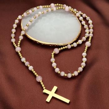 Exkluzív rózsafüzér rugalmas zsinóron - macskaszem gyöngyök - rózsaszín