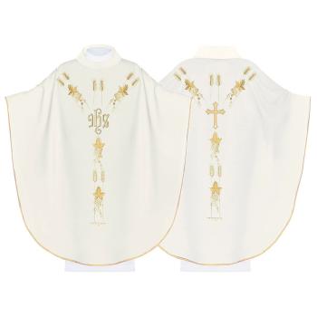 Fehér hímzett miseruha IHS + kalász mintával