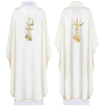 Fehér hímzett miseruha kereszt + kalász + szőlő mintával