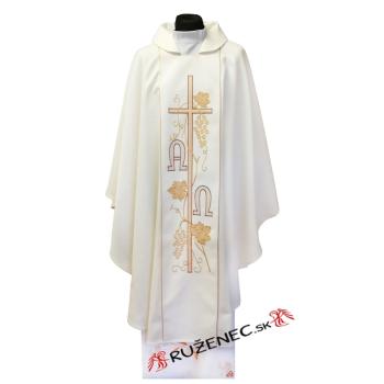 Fehér hímzett miseruha A+Ω  + kereszt