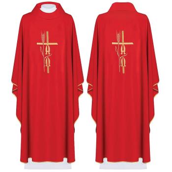 Piros hímzett miseruha A+Ω mintával