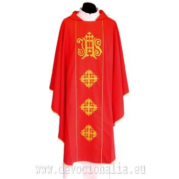 Piros hímzett miseruha IHS + keresztek