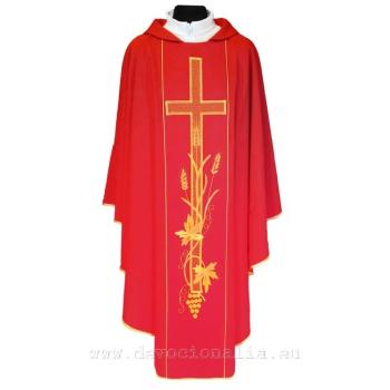 Piros hímzett miseruha kereszt + kalász mintával