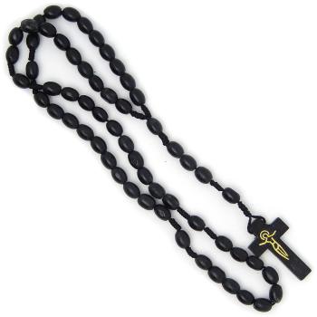 Zsinóros rózsafüzér fekete 7x10mm-es fagolyókból