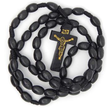 Zsinóros rózsafüzér fekete 7x10mm-es fagolyókból