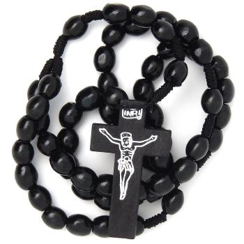 Zsinóros rózsafüzér fekete 6x8mm-es fagolyókból 