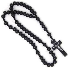 Zsinóros rózsafüzér fekete 7mm-es fagolyókból