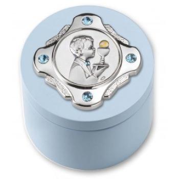 Rózsafüzértartó díszdoboz Swarovski strasszkövekkel - kék