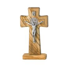 Talpas fa feszület 13cm - olivafa - Szent Benedek
