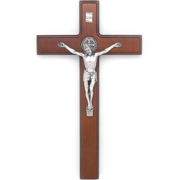Fa kereszt 23cm - Szent Benedek - barna