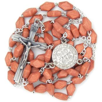 Fa rózsafüzér - 6x9mm-es világosbarna fa gyöngyökből