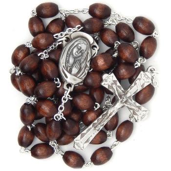 Fa rózsafüzér - 6x9mm-es sötétbarna fa gyöngyökből