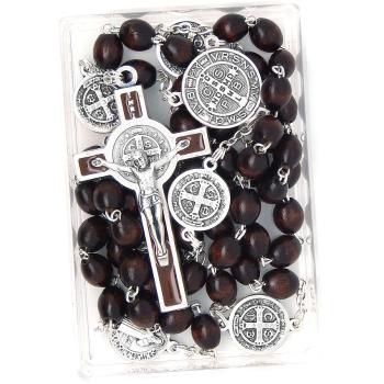 Fa rózsafüzér - 5x7mm sötétbarna - Szent Benedek
