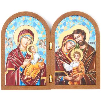 Kétoldalas plakett 12x9.5cm - Szent család + Mindenkor segítő Sz