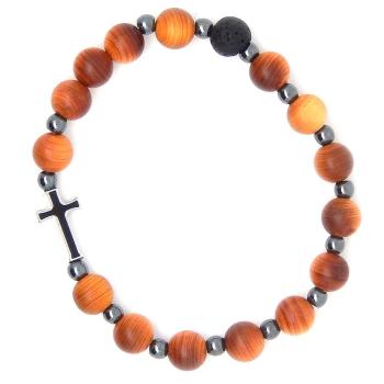 Rózsafüzér karkötő fa - natur 