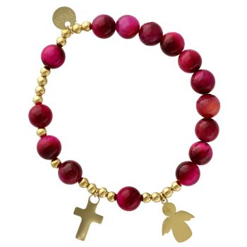 Exkluzív rózsafüzér karkötő - rózsaszín tigrisszem gyöngyök