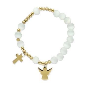 Exkluzív rózsafüzér karkötő - macskaszem gyöngyök - fehér