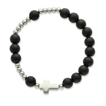 Exkluzív rózsafüzér karkötő - fekete achát gyöngyök