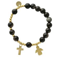 Exkluzív rózsafüzér karkötő - fekete tigrisszem gyöngyök