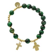 Exkluzív rózsafüzér karkötő - zöld tigrisszem gyöngyök