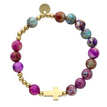 Exkluzív rózsafüzér karkötő - lila császár jáspis gyöngyök