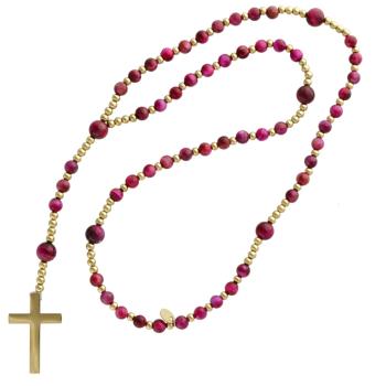 Exkluzív rózsafüzér rugalmas zsinóron - rózsaszín tigrisszem gyöngyök