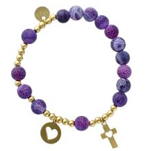 Exkluzív rózsafüzér karkötő - lila achát gyöngyök