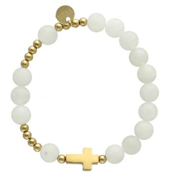 Exkluzív rózsafüzér karkötő - fehér achát gyöngyök