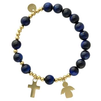 Exkluzív rózsafüzér karkötő - kék tigrisszem gyöngyök