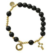 Exkluzív rózsafüzér karkötő - fekete achát gyöngyök