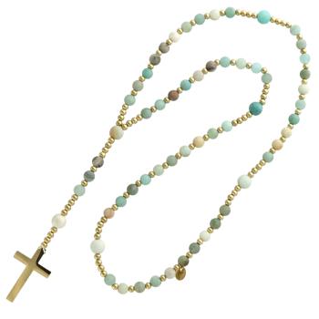 Exkluzív rózsafüzér rugalmas zsinóron - amazonit gyöngyök