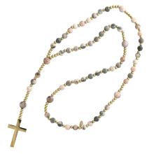 Exkluzív rózsafüzér rugalmas zsinóron - rózsaszín szürke opál gyöngyök