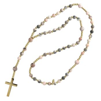 Exkluzív rózsafüzér rugalmas zsinóron - rózsaszín szürke opál gyöngyök