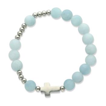 Exkluzív rózsafüzér karkötő - akvamarin gyöngyök