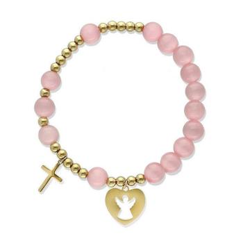 Exkluzív rózsafüzér karkötő - macskaszem gyöngyök - rózsaszín