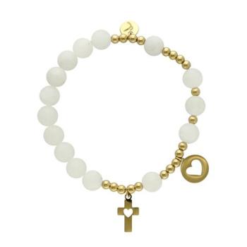 Exkluzív rózsafüzér karkötő - fehér achát gyöngyök