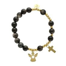 Exkluzív rózsafüzér karkötő - fekete tigrisszem gyöngyök