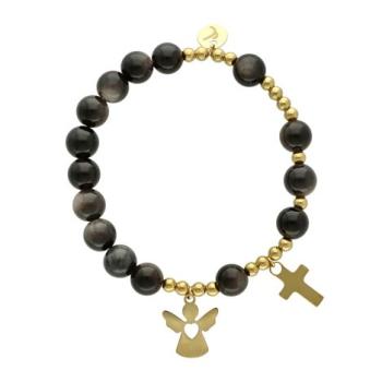 Exkluzív rózsafüzér karkötő - fekete tigrisszem gyöngyök