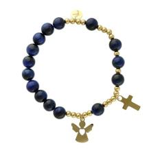 Exkluzív rózsafüzér karkötő - kék tigrisszem gyöngyök