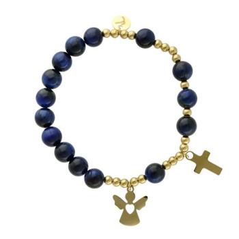 Exkluzív rózsafüzér karkötő - kék tigrisszem gyöngyök