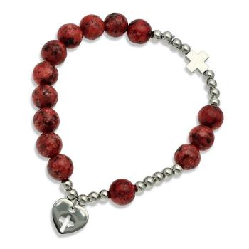 Exkluzív rózsafüzér karkötő - vörös jáspis gyöngyök