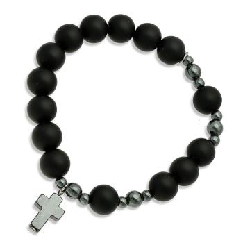 Exkluzív rózsafüzér karkötő - fekete achát gyöngyök