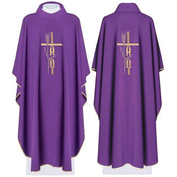 Lila hímzett miseruha A+Ω mintával