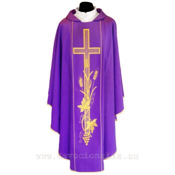 Lila hímzett miseruha kereszt + kalász mintával