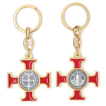 Kulcstartó - Benedek kereszt - piros