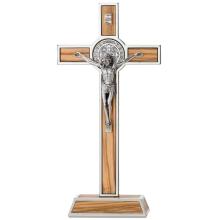 Talpas fém feszület 20.5cm - Szent Benedek  - olivafa betéttel