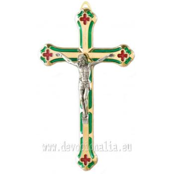 Tűzzománcozott fém kereszt 17.5cm - zöld