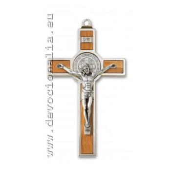 Fém feszület 13cm - Szent Benedek  - olivafa betéttel