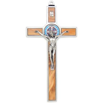 Fém feszület 20cm - Szent Benedek  - olivafa betéttel - zománcozott