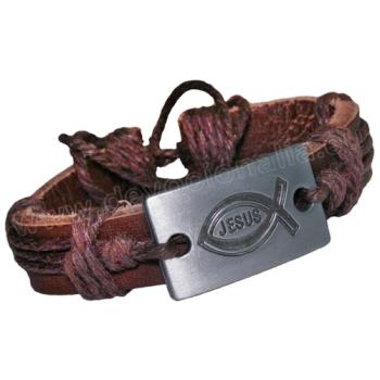 Barna keresztény halas karkötő - halacska + Jesus